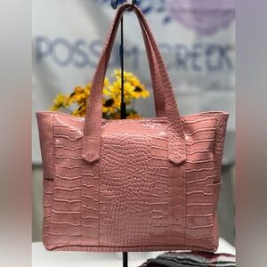 Elegant Pink Crocodile-Embossed Tote Bag